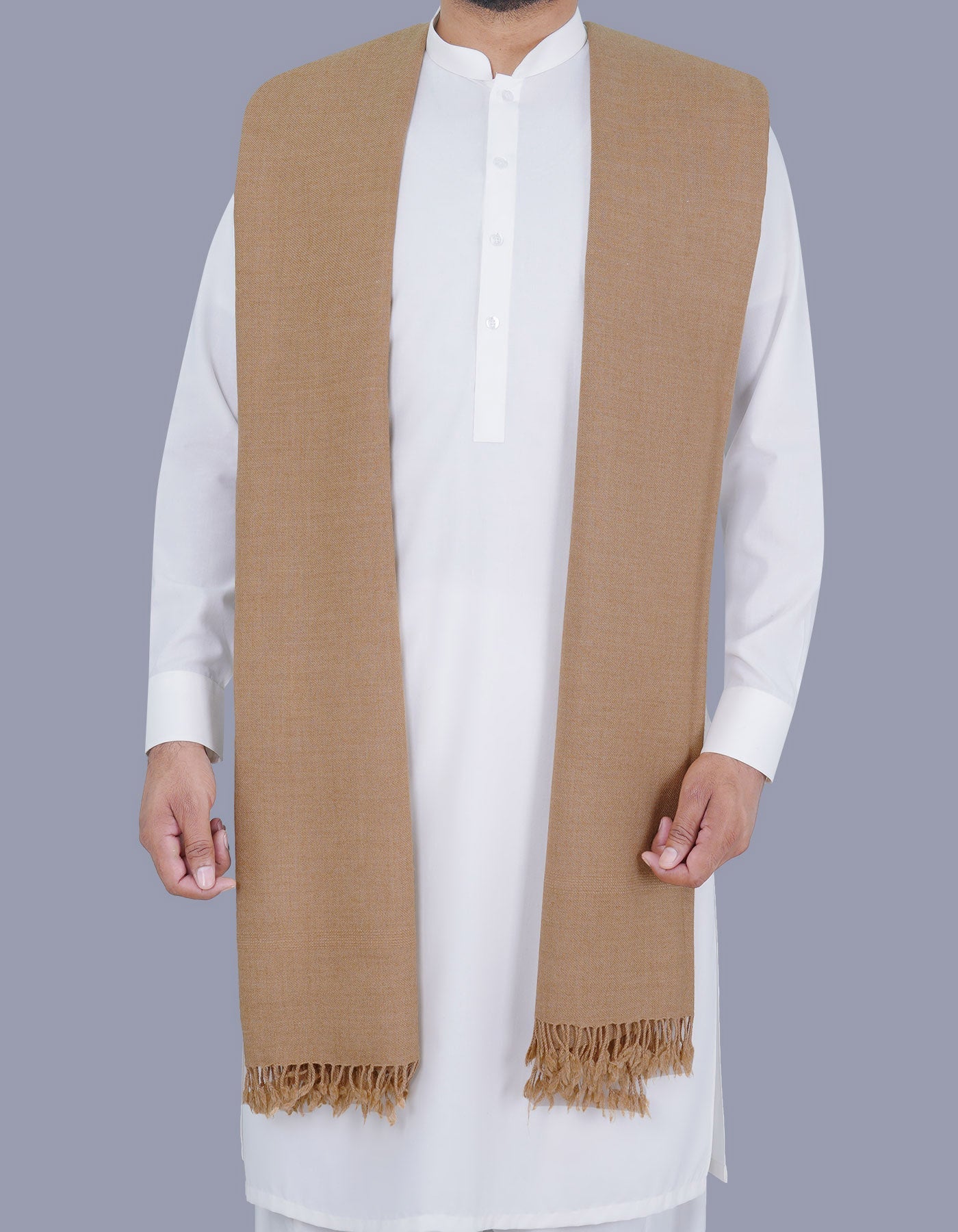 Camel Plain 100% Wool Men Shawl