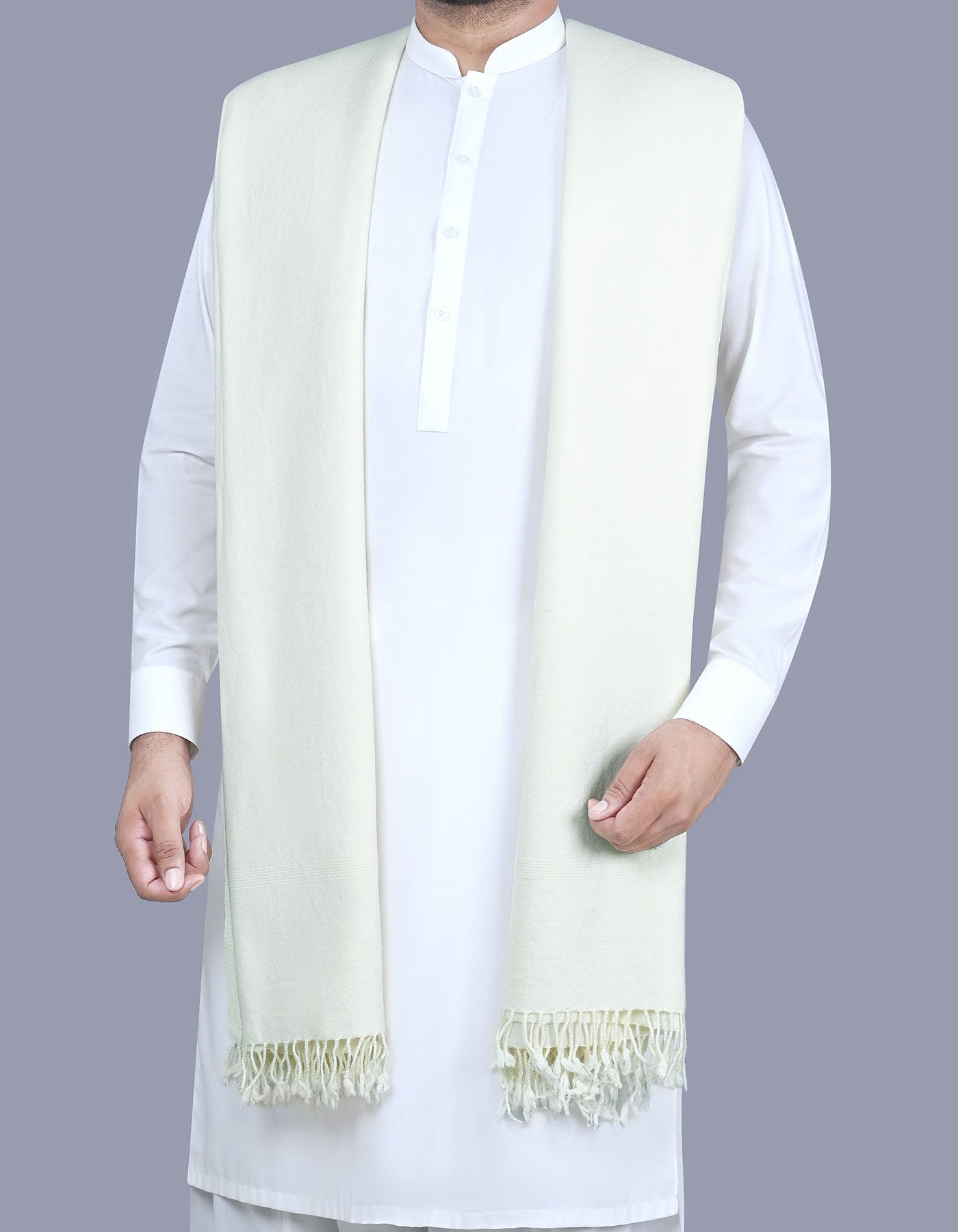 Classic Off-White Wool Blend Shawl for Men
