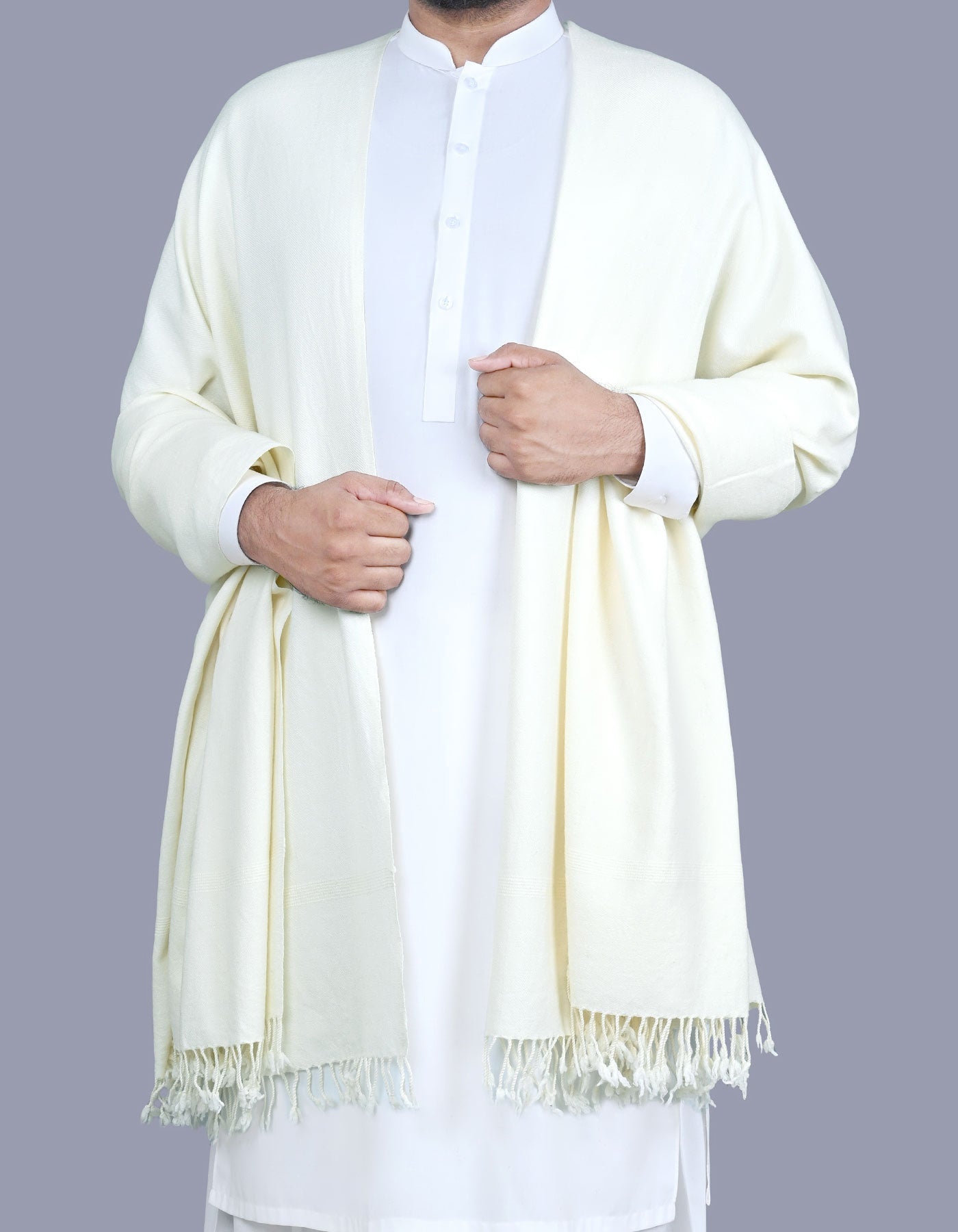 Classic Off-White Wool Blend Shawl for Men